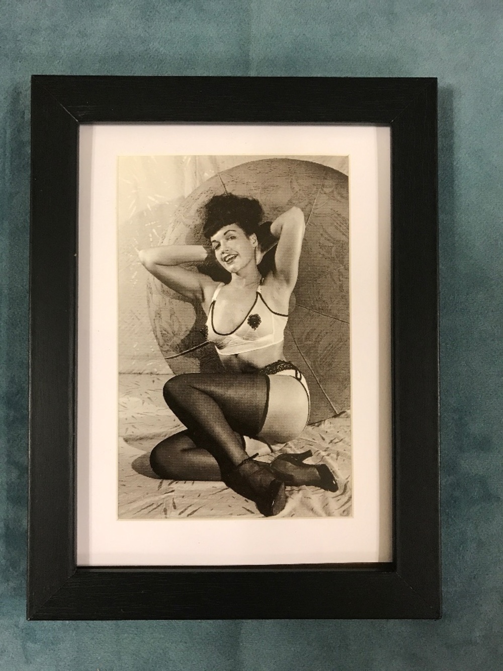 Bettie Page Pin Up Girl Matted/Framed Postcard/Print 6”x8" Photo by Bunny Yeager